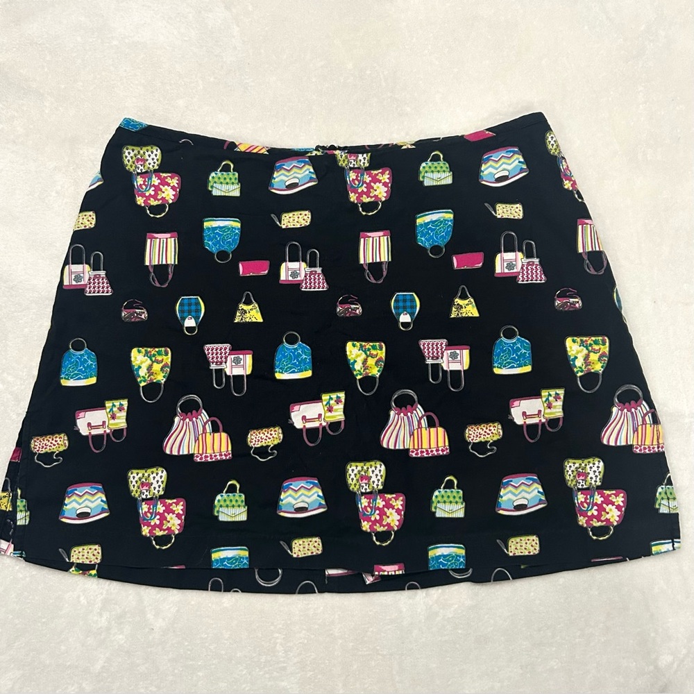David Paul skort vintage handbag purse print size 10 black and multicolor